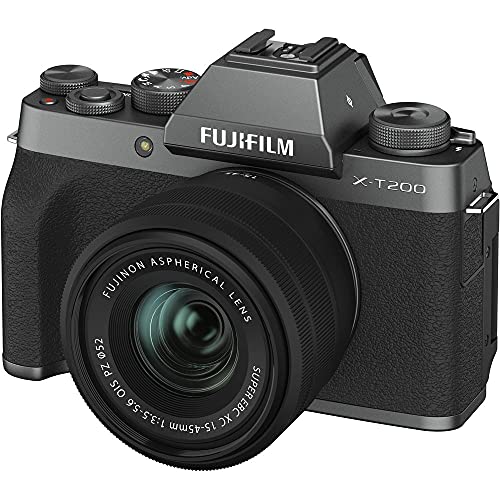 Fujifilm X-T200 24.2 MP Mirrorless Camera with XC 15-45 mm Lens (APS-C Sensor, Electronic Viewfinder, Vari-Angle LCD Touchscreen, Face/Eye AF, 4K Video Vlogging, Film Simulations) - Dark Silver